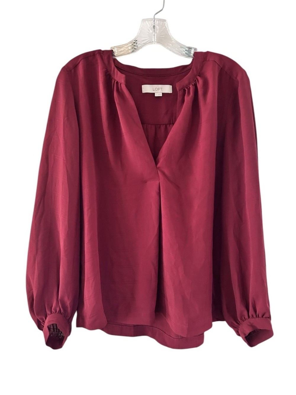 LOFT Burgundy Long Balloon Sleeve Relax Fit Blouse Lightweight